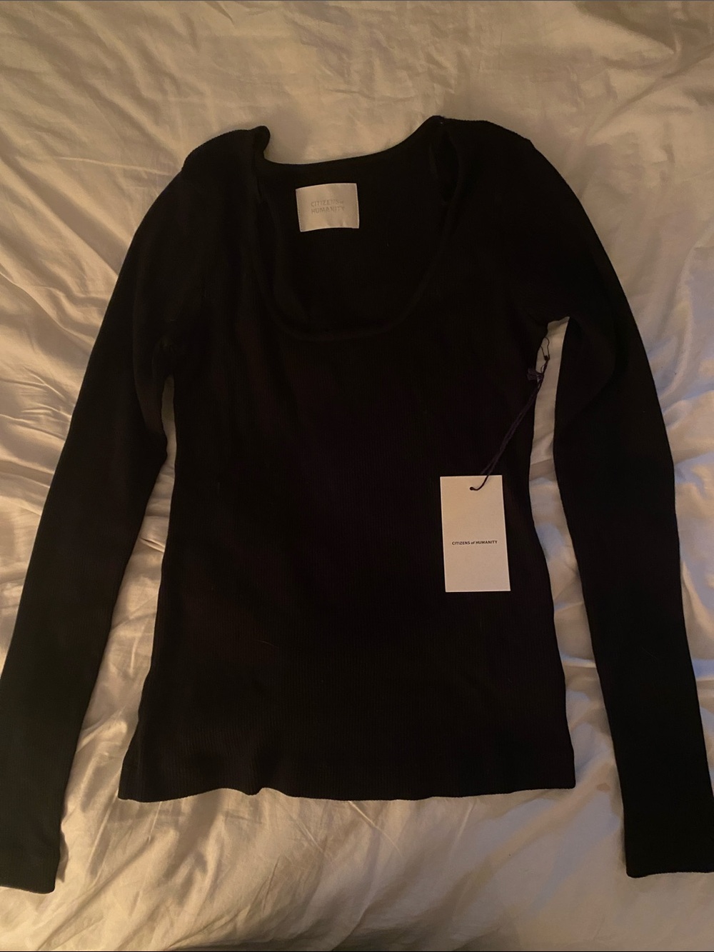Citizens of Humanity Margie Ballet Neck Black Long-Sleeve Scoop Neck Ribbed Top